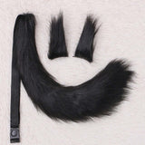 Maxbell 3x Plush Ears and Tail Set Women Girls Cosplay for Dance Fancy Prop Carnival black