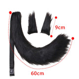 Maxbell 3x Plush Ears and Tail Set Women Girls Cosplay for Dance Fancy Prop Carnival black