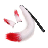 Maxbell Faux Fur Ears and Tail Set Fancy Dress Costume for Birthday Carnival Party White Red