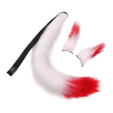 Maxbell Faux Fur Ears and Tail Set Fancy Dress Costume for Birthday Carnival Party White Red