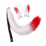 Maxbell Faux Fur Ears and Tail Set Fancy Dress Costume for Birthday Carnival Party White Red