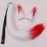 Maxbell Faux Fur Ears and Tail Set Fancy Dress Costume for Birthday Carnival Party White Red