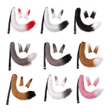 Maxbell Faux Fur Ears and Tail Set Fancy Dress Costume for Birthday Carnival Party White Red