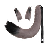 Maxbell Faux Fur Ears and Tail Set Fancy Dress Costume for Birthday Carnival Party Gray Black
