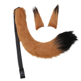 Maxbell Faux Fur Ears and Tail Set Fancy Dress Costume for Birthday Carnival Party Brown Black