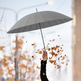 Maxbell 16 Ribs Long Handle Umbrella Weatherproof for Short Trips Backpacking Gift Gray