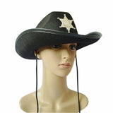 Maxbell Women Men Western Cowboy Hat Sun Hat with String Jazz Hat Gentleman Hat Black