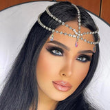 Maxbell Rhinestone Head Chain for Women Boho Hair Accessories Headpiece Layered