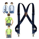 Maxbell Mens Suspender Swivel Hook X Shaped Elastic 1.4" Wide Adjustable Suspenders Navy