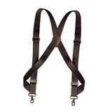 Maxbell Mens Suspender Swivel Hook X Shaped Elastic 1.4" Wide Adjustable Suspenders Coffee