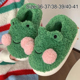 Maxbell Cartoon Women Frog Shape Plush Slippers Non Slip for Home Farmhouse Girls 36-37