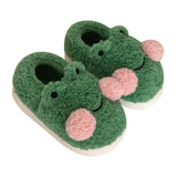 Maxbell Cartoon Women Frog Shape Plush Slippers Non Slip for Home Farmhouse Girls 36-37