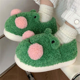 Maxbell Cartoon Women Frog Shape Plush Slippers Non Slip for Home Farmhouse Girls 36-37