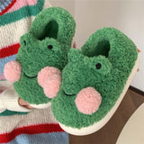 Maxbell Cartoon Women Frog Shape Plush Slippers Non Slip for Home Farmhouse Girls 36-37