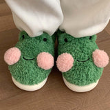 Maxbell Cartoon Women Frog Shape Plush Slippers Non Slip for Home Farmhouse Girls 36-37