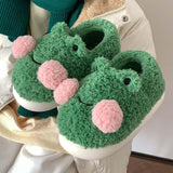 Maxbell Cartoon Women Frog Shape Plush Slippers Non Slip for Home Farmhouse Girls 36-37