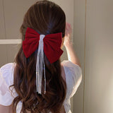 Maxbell Bowknot Fringe Hair Clip Styling Headdress for Valentine'S Day Anniversary Red