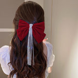 Maxbell Bowknot Fringe Hair Clip Styling Headdress for Valentine'S Day Anniversary Red