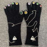 Maxbell Women Winter Warm Gloves Long Wrist Faux Rhinestone Touchscreen Knit Gloves