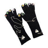 Maxbell Women Winter Warm Gloves Long Wrist Faux Rhinestone Touchscreen Knit Gloves