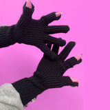 Maxbell Women Winter Warm Gloves Long Wrist Faux Rhinestone Touchscreen Knit Gloves