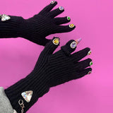 Maxbell Women Winter Warm Gloves Long Wrist Faux Rhinestone Touchscreen Knit Gloves