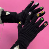 Maxbell Women Winter Warm Gloves Long Wrist Faux Rhinestone Touchscreen Knit Gloves
