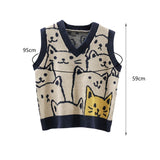 Maxbell V Neck Knitted Sweater Vest Waistcoat Cute Cartoon Animal Patterns