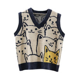 Maxbell V Neck Knitted Sweater Vest Waistcoat Cute Cartoon Animal Patterns