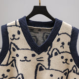 Maxbell V Neck Knitted Sweater Vest Waistcoat Cute Cartoon Animal Patterns