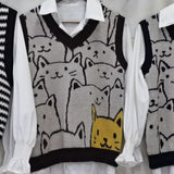 Maxbell V Neck Knitted Sweater Vest Waistcoat Cute Cartoon Animal Patterns