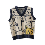 Maxbell V Neck Knitted Sweater Vest Waistcoat Cute Cartoon Animal Patterns