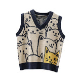 Maxbell V Neck Knitted Sweater Vest Waistcoat Cute Cartoon Animal Patterns