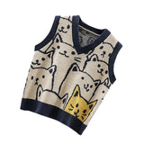 Maxbell V Neck Knitted Sweater Vest Waistcoat Cute Cartoon Animal Patterns