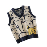 Maxbell V Neck Knitted Sweater Vest Waistcoat Cute Cartoon Animal Patterns