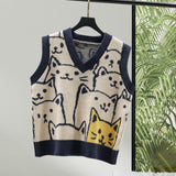 Maxbell V Neck Knitted Sweater Vest Waistcoat Cute Cartoon Animal Patterns
