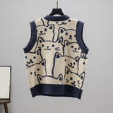 Maxbell V Neck Knitted Sweater Vest Waistcoat Cute Cartoon Animal Patterns