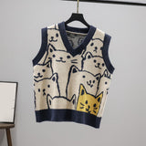 Maxbell V Neck Knitted Sweater Vest Waistcoat Cute Cartoon Animal Patterns