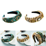 Maxbell Baroque Style Crystal Stone Headband Hair Hoop Comfortable for Wedding Bridal Green