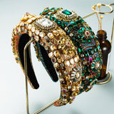 Maxbell Baroque Style Crystal Stone Headband Hair Hoop Comfortable for Wedding Bridal Green
