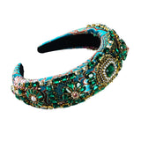 Maxbell Baroque Style Crystal Stone Headband Hair Hoop Comfortable for Wedding Bridal Green