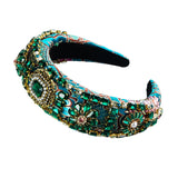 Maxbell Baroque Style Crystal Stone Headband Hair Hoop Comfortable for Wedding Bridal Green