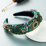 Maxbell Baroque Style Crystal Stone Headband Hair Hoop Comfortable for Wedding Bridal Green