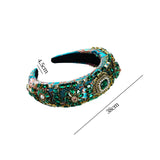 Maxbell Baroque Style Crystal Stone Headband Hair Hoop Comfortable for Wedding Bridal Green