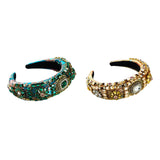 Maxbell Baroque Style Crystal Stone Headband Hair Hoop Comfortable for Wedding Bridal Green