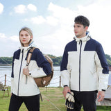 Maxbell Women Hooded Softshell Jacket Hiking Jacket with Pockets for Skiing Cycling XXXL White and Blue