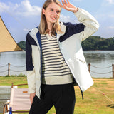 Maxbell Women Hooded Softshell Jacket Hiking Jacket with Pockets for Skiing Cycling XXXL White and Blue
