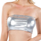 Maxbell Women's Bandeau Top Strapless Sleeveless Top Swimsuit for Performance Argent