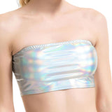 Maxbell Women's Bandeau Top Strapless Sleeveless Top Swimsuit for Performance White