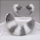 Maxbell Plush Cats Ears Long Tail Cosplay for Stage Shows Animal Themed Parties Gray